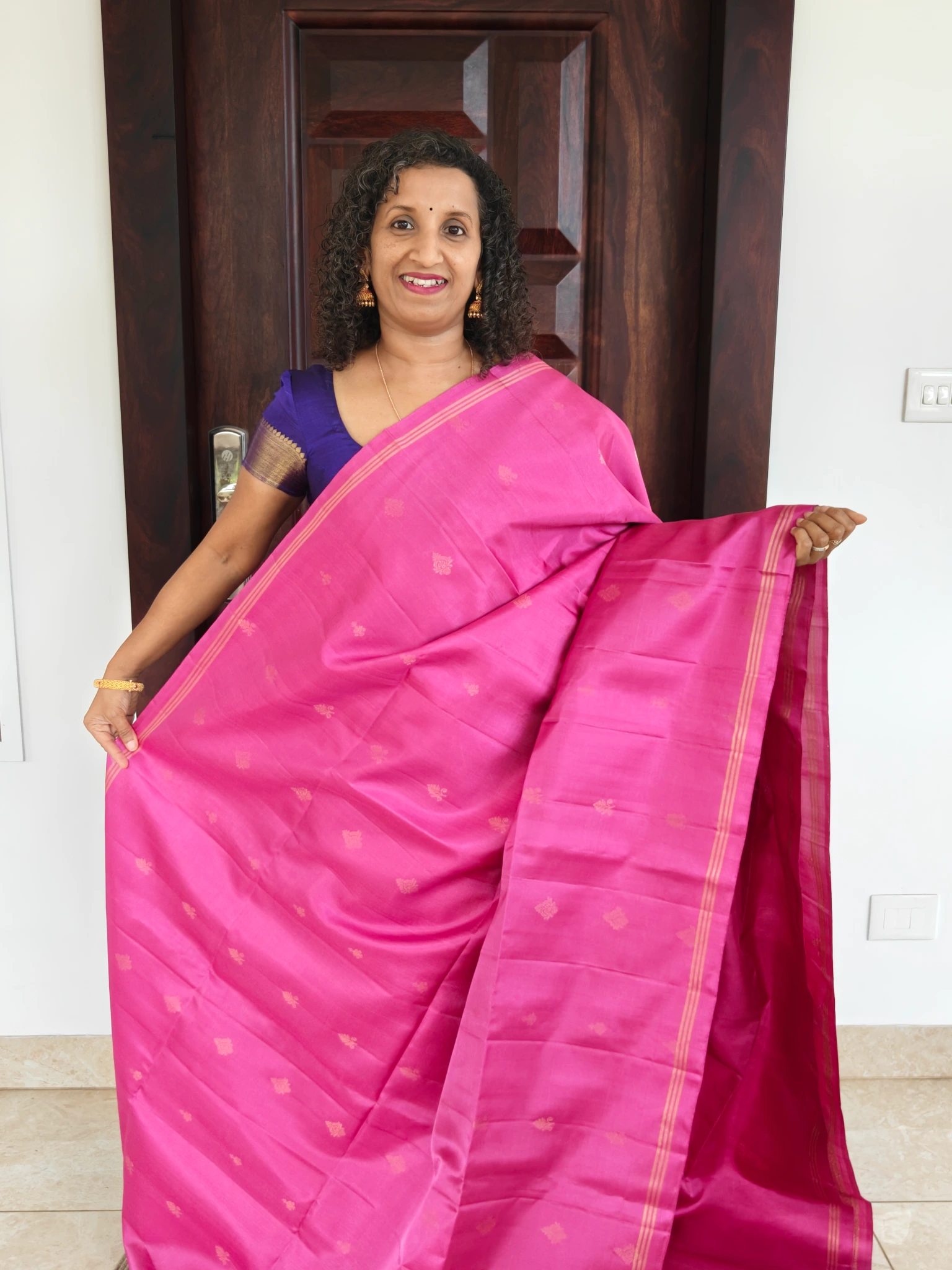Pink Kanchipuram Soft Silk Saree With Buttas Pks012 1
